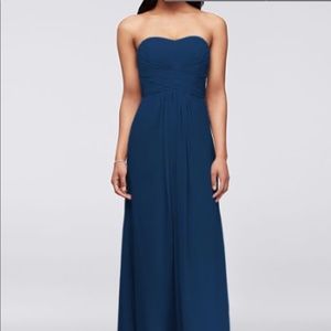 Long Strapless Chiffon Dress and Pleated Bodice